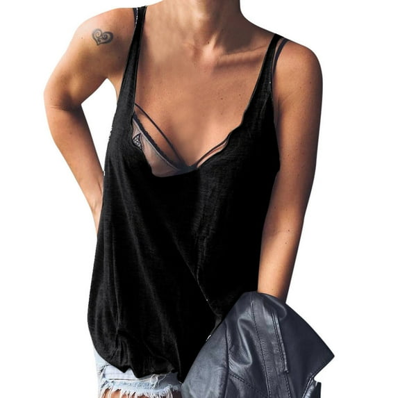 Lindreshi Camisole Tops for Women 2024 Fashion Women Summer Solid Round-Neck Sleeveless Casual Camis Tank Top
