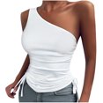 thumbnail image 1 of Lindreshi Tank Tops for Women Women Girls Solid Skew Collar Sleeveless Bandage Shirt Polluver Blouse Tank Tops, 1 of 9