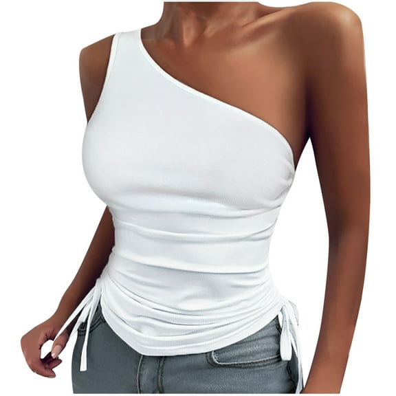Lindreshi Tank Tops for Women Women Girls Solid Skew Collar Sleeveless Bandage Shirt Polluver Blouse Tank Tops