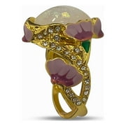 CYEE Clearance under $5 18K Solid Gold Floral Lavender Fuchsia Lotus Enamel Oval Cut Fire Opal Band Rings Sz 8