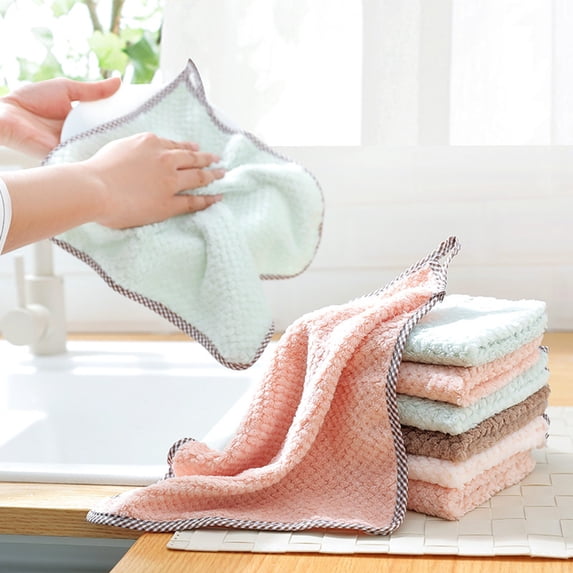 Clearance! under $5 1PCS Rag Dish Cloth Water Absorption Thickening Pot Washing Towel Table Home Kitchen Dishcloth for Home & Kitchen White