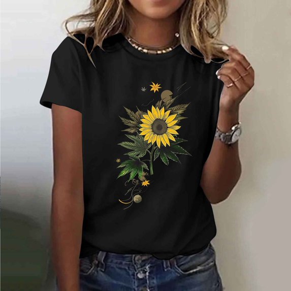 50% off Clear!5 Days Delivery Sawvnm Women Summer Tops Casual Loose Print Short-Sleeved T-shirt Women Great Gifts for Less