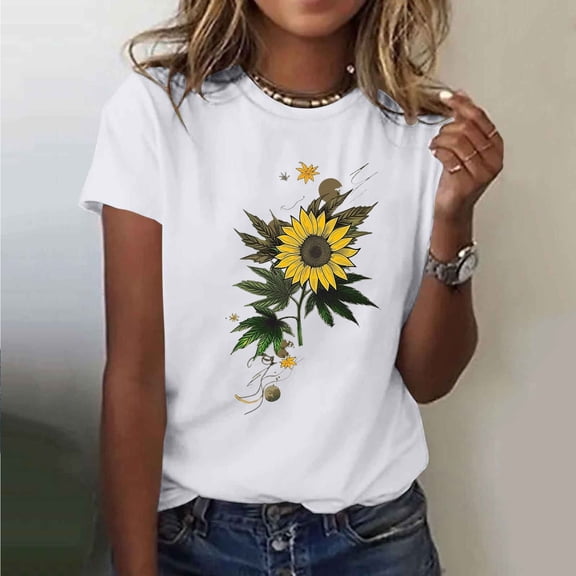 50% off Clear!5 Days Delivery Sawvnm Women Summer Tops Casual Loose Print Short-Sleeved T-shirt Women Great Gifts for Less