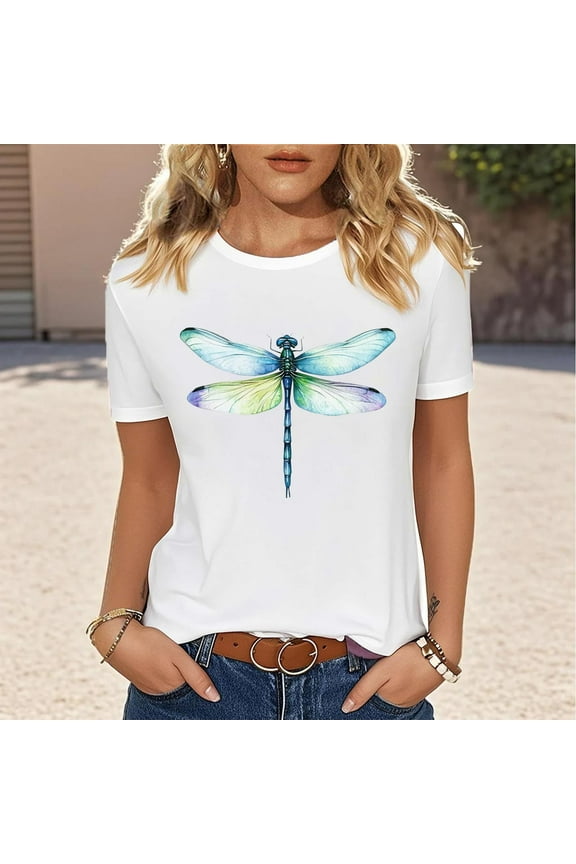 Women's Printed Short Sleeved T-shirt Top Rollbacks White XXL