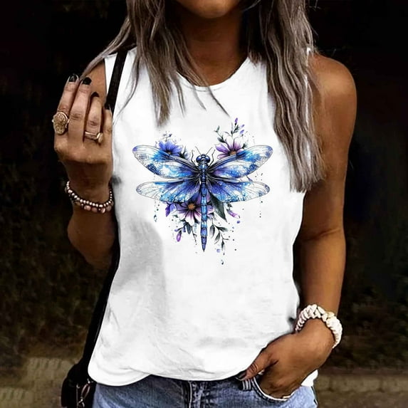 Sevevn Women's Summer Casual Round Neck Loose Sleeveless T-Shirt Early Access Deals White L