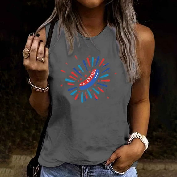 Sevevn Women's Summer Casual Round Neck Loose Sleeveless T-Shirt Women Beach Fashion Gray L