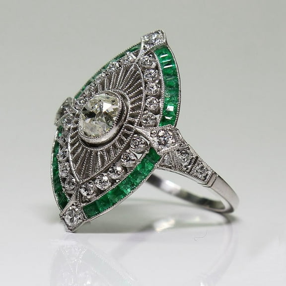 Clearance under $5 925 Sterling Silver Art Deco Diamond Jewelry Natural Gemstone Emerald Ring Sz 10