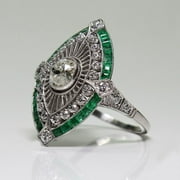 ALWELL Clearance under $5 925 Sterling Silver Art Deco Diamond Jewelry Natural Gemstone Emerald Ring Sz 9