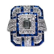 CYEE Clearance under $5 Antique Art Deco 925 Sterling Silver Sapphire Diamond Ring Sz 6