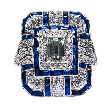 Clearance under $5 Antique Art Deco 925 Sterling Silver Sapphire Diamond Ring Sz 6