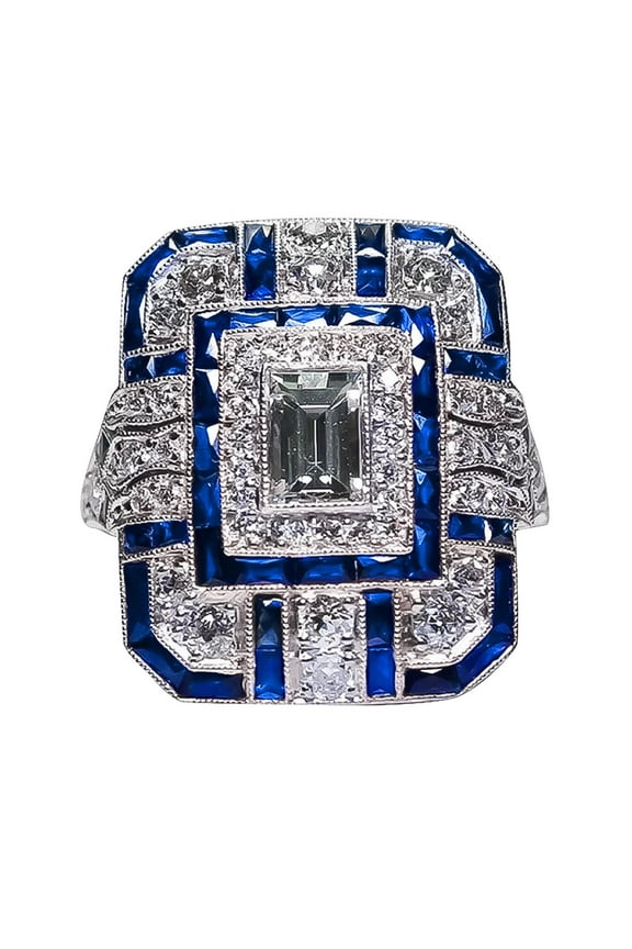 Clearance under $5 Antique Art Deco 925 Sterling Silver Sapphire Diamond Ring Sz 7