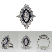 CYEE Clearance under $5 Antique Filigree Victorian Sterling Silver Blue Sapphire Diamond Ring Sz 6