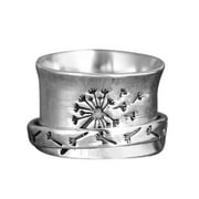 CYEE Clearance under $5 Dandelion Flower Spinner Ring,Women's Alloy Spinning Ring, Fidget Anxiety Relief Broadband, Antique Silver Meditation Ring Sz 8