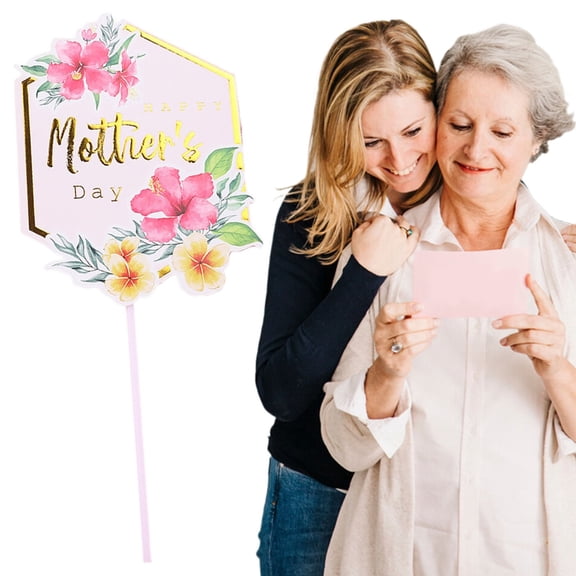 Clearance! under $5 Happy Mother's Day Cake Toppers Flower Heart Paper Cake Picks Cake Decoration for Birthday Mother's Day for Home & Kitchen C