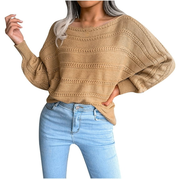 Clearance under $5 JINMGG 2023 Fall Winter Plus Size Sweaters for Women Clearance,Women Fashion Casual Solid Color Casual Loose Long Sleeve Sweater