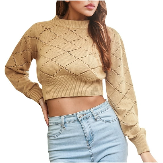 Clearance under $5 JINMGG 2023 Fall Winter Plus Size Sweaters for Women Clearance,Women's Solid Long Sleeved Casual Fashion Pullover Short Sweater