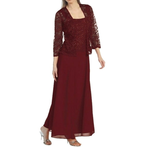 under $5 JINMGG Dresses under $10.00 Women Plus Size Hollow Out Lace Patchwork Solid Loose Hem Casual Long Dress Wine XXXL
