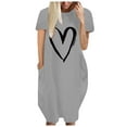thumbnail image 1 of Clearance under $5 JINMGG Clearance Dresses under $10.00 Women's Casual Loose Love Print Dress Short Sleeve V-Neck Dress Gray L, 1 of 5