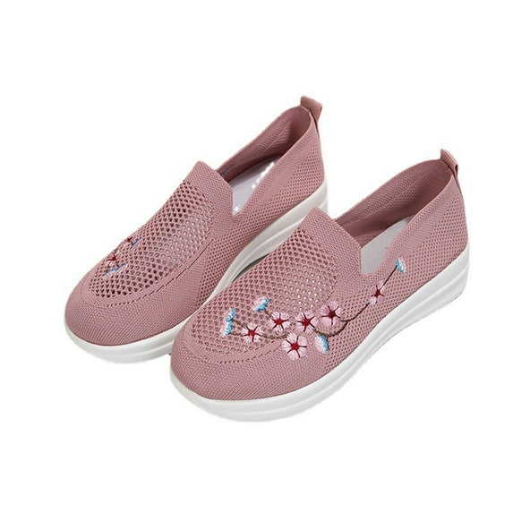 Clearance under $5 JINMGG Flat Shoes for Women Plus Clearance Women's Ladies Embroidered Shoes Casual Daily Slip On Sneakers Mesh Shoes Red 36