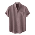 thumbnail image 1 of Clearance under $5 JINMGG Mens Tops Clearance under $5,Men's Round Neck Pocket Button Solid Cotton Linen Short Sleeve Shirt,Red XL, 1 of 7