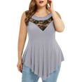 thumbnail image 1 of under $5 JINMGG Plus Size Women Solid Floral Lace Roundn Neck Asymmetric Sleeveless Tops Blouse Gray M, 1 of 4