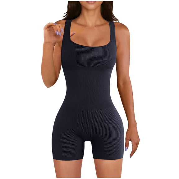 Clearance under $5 JINMGG Shorts for Women Clearance $5 Spring and Summer Solid Tight Waistband Sleeveless Square Neck Short Jumpsuit Navy L