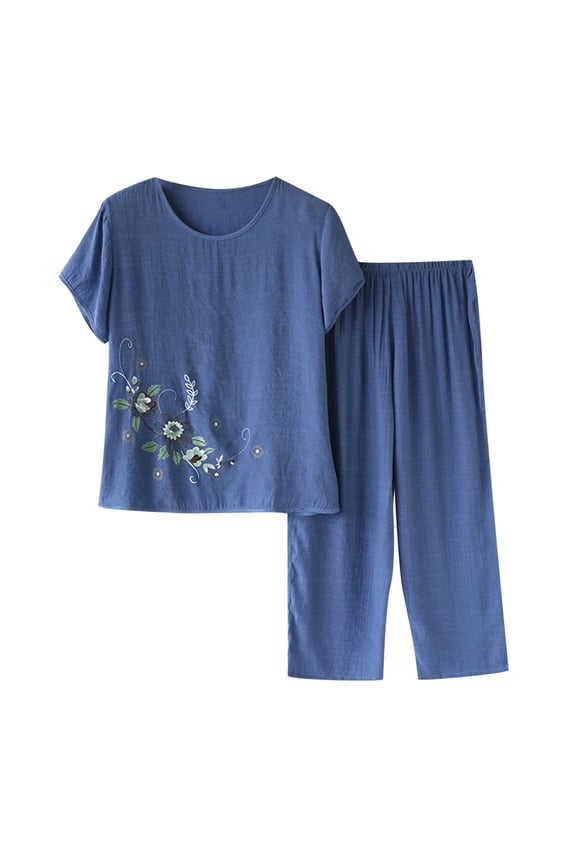 under $5 JINMGG Two Piece Outfits Women, 2026 Fashion Fall Women Summer Printing Casual Two Piece Suit Blue XL
