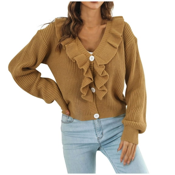 Clearance under $5 JINMGG V Neck Sweaters for Women Fall Winter Clearance,Women's Casual Fashion Knit Sweater Solid Color V- Neck Loose Tops