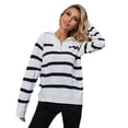 thumbnail image 1 of Clearance under $5 JINMGG V Neck Sweaters for Women Fall Winter Clearance,Women's V-Neck Loose Zipper Hedging Casual Stripe Knitting Sweater Tops, 1 of 9