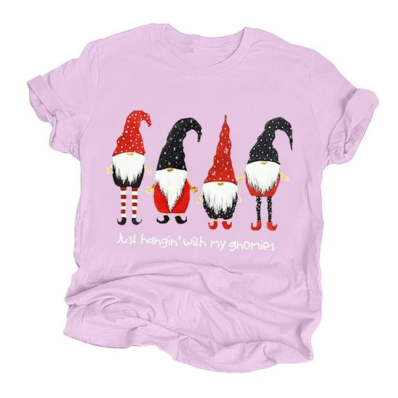 under $5 JINMGG Womens Plus Size $5 Fashion Women Christmas Print Short Sleeves O-Neck Loose T-Shirt Blouse Tops Pink L