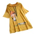 thumbnail image 1 of under $5 JINMGG Womens Plus Size $5 Women Casual Cartoon Print Hooded Short Sleeve Plus Size Top T-Shirt Blouse Yellow XXL, 1 of 6