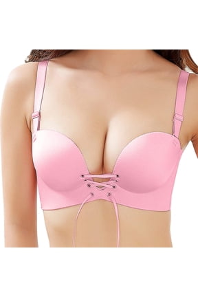 under $5 JINMGG Womens Plus Size $5 Women's Push Up Bra Soft Seamless Deep V Bras Adjustable Drawstring Bras Pink 32/A