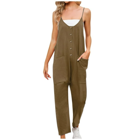Clearance under $5 JINMGG Womens Plus Size Clearance Pants under $10 Women Summer European and American Sling Pocket Casual Jumpsuit