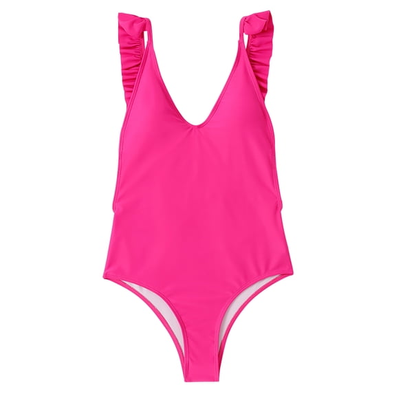 Clearance under $5 JINMGG Womens Plus Size Clearance Women's One-piece Swimsuit V-neck Backless Swimsuit Solid One-piece Bikini Ruffle Swimsuit