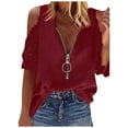 thumbnail image 1 of Clearance under $5 JINMGG Womens Tops Clearance under $5 Women Casual Lace Half Sleeve锛?Neck Zipper Hollow Out T-Shirt Blouse Tops Red M, 1 of 9