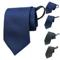 thumbnail image 1 of Clearance under 5 Men's Fashion Business 8cm Formal Solid Color Polyester Silk Lazy Zipper No Knot Tie Blue, 1 of 4