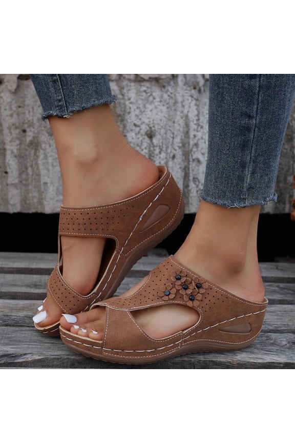 Womens Slippers Gnobogi Women's Shoes Flat Low-heeled Floral Flip Flops Sandals Casual Beach Slippers Slippers for Women