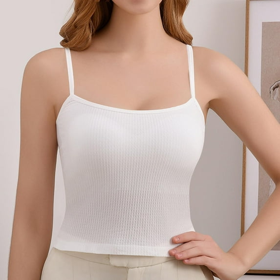 Clearance under 5!Sevevn Fashion Women Solid Color Wireless Fixed Cup Thread Camisole Integrated Type Daily Bra White Free Size Summer Deals