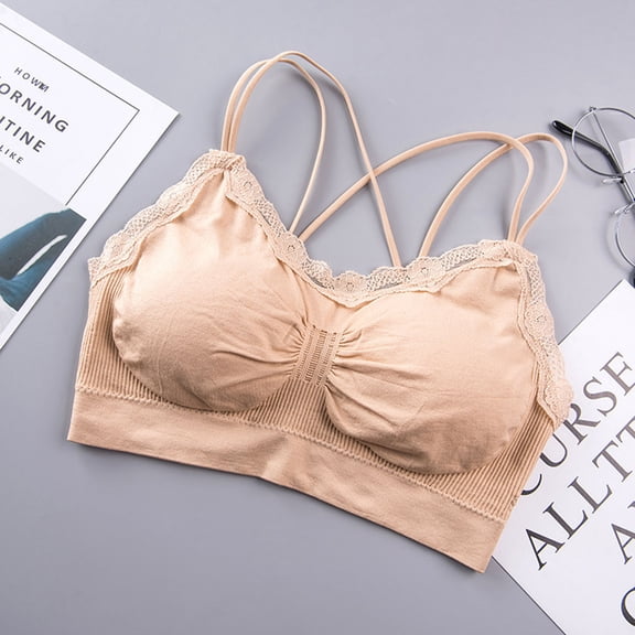 Clearance under 5!Sevevn Fashion Women's Solid Color Lace Seamless Beautiful Back Strap Sports Bra Beige Free Size Summer Clearance