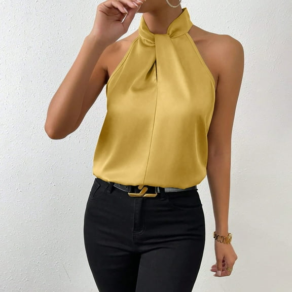 Sevevn Fashion Women's Summer Solid Button Sleeveless Casual Tank Blouse End of Year Yellow M