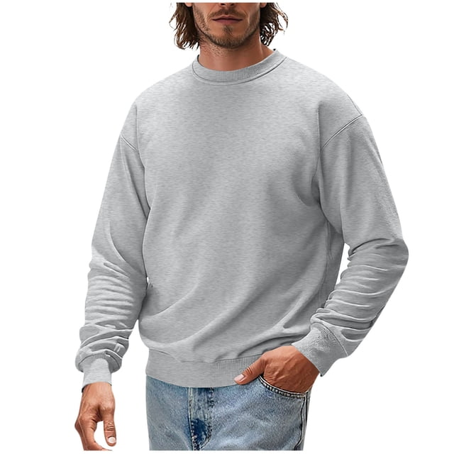 Sevevn Men's Casual Pullover Solid Color Crew Neck Sweatshirt Long Sleeves Base Shirt Gift for Boys Gray XXL