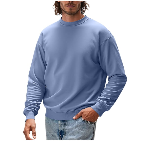 Sevevn Men's Casual Pullover Solid Color Crew Neck Sweatshirt Long Sleeves Base Shirt Great Gifts for Less Navy XL