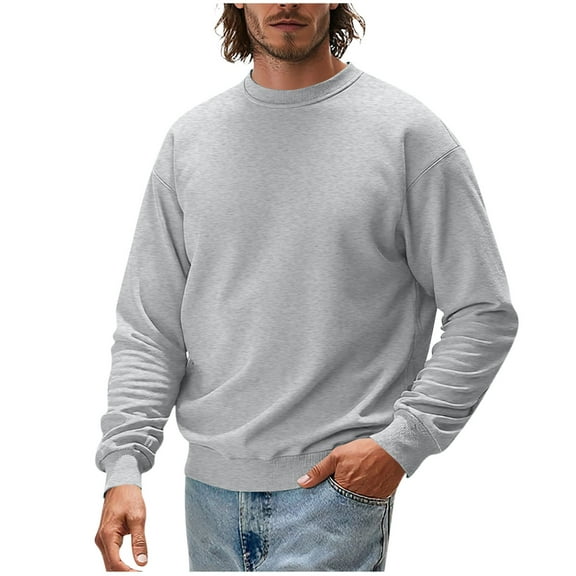 Sevevn Men's Casual Pullover Solid Color Crew Neck Sweatshirt Long Sleeves Base Shirt Men Beach Fashion Gray L