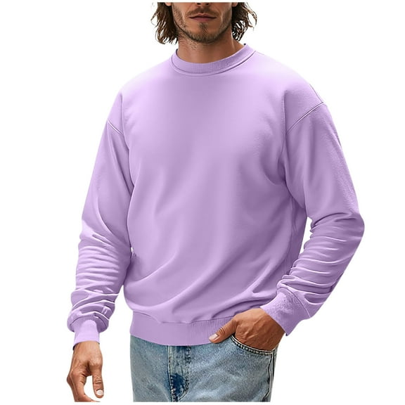 under 5!Sevevn Men's Casual Pullover Solid Color Crew Neck Sweatshirt Long Sleeves Base Shirt Summer Purple XXL