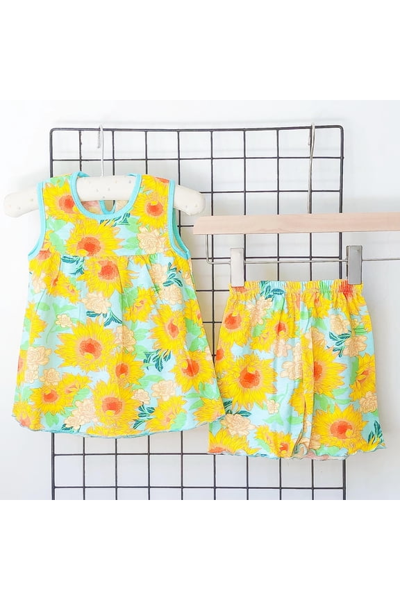 Spring And Summer Girls Casual Dress Shorts Set Two-piece Suit Suitable For 1 To 3 Years Old Green L Deal of the Week