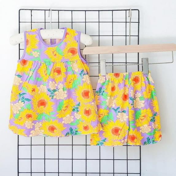 Sevevn Spring And Summer Girls Casual Dress Shorts Set Two-piece Suit Suitable For 1 To 3 Years Old Purple M Summer Gift