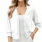 SEVEVN Women's Lightweight Chiffon Cardigan 3/4 Sleeve Casual Solid Cardigan Sweaters for Women Sales Today Clearance White XL