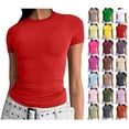 thumbnail image 1 of Sevevn Women's Short Sleeve Solid Color Crewneck Casual Top Pullover T-shirt Gift for Adults Red L, 1 of 7