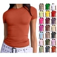 thumbnail image 1 of Sevevn Women's Short Sleeve Solid Color Crewneck Casual Top Pullover T-shirt New Year Orange L, 1 of 7