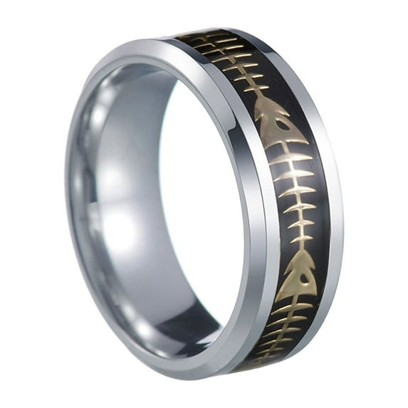 FAMTKT Rings for Women, Men's New Stainless Steel Trend Jewelry 8Mm Fishbone Patch Ring6-13